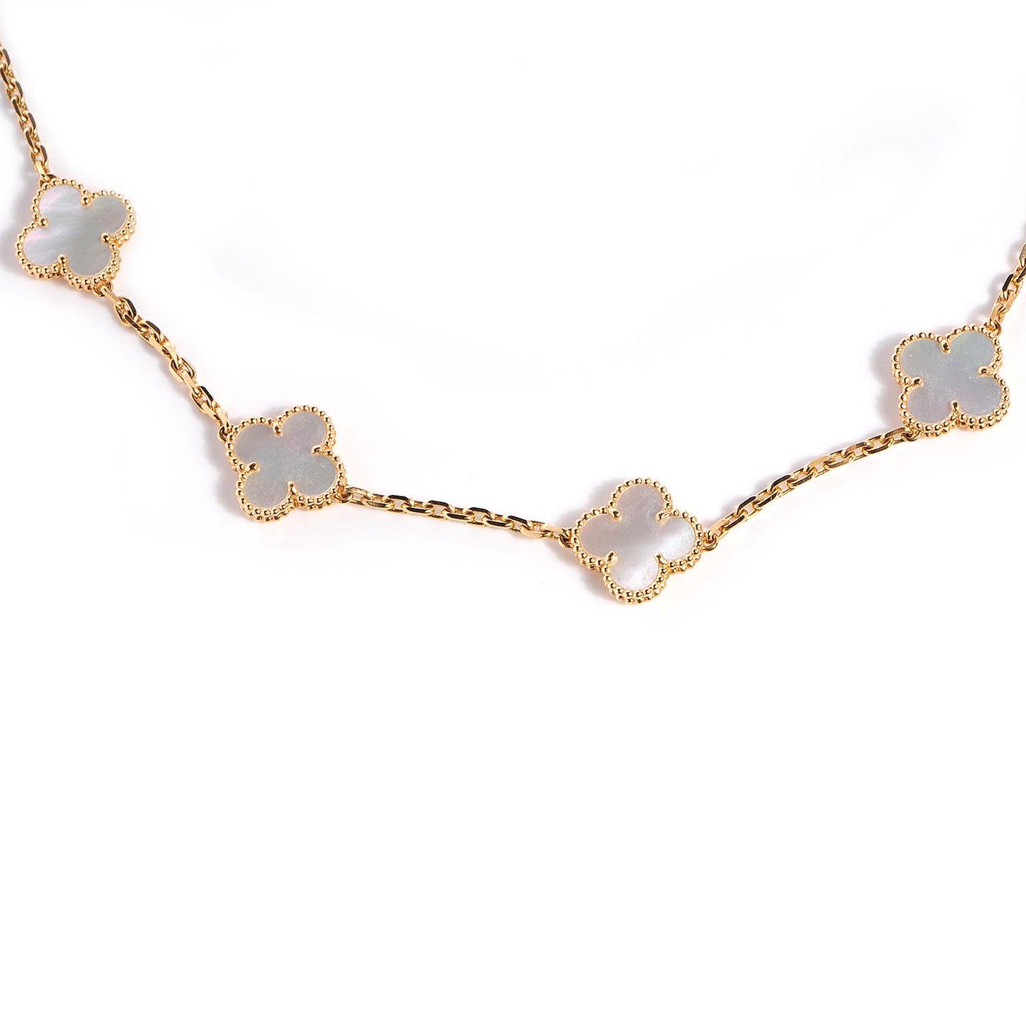 18K Yellow Gold Mother of Pearl 10 Motifs Vintage Alhambra Necklace