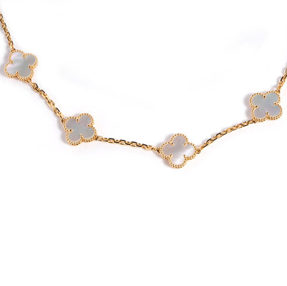 Van Cleef & Arpels 18K Yellow Gold Mother of Pearl 10 Motifs Vintage Alhambra Necklace 3 of 7