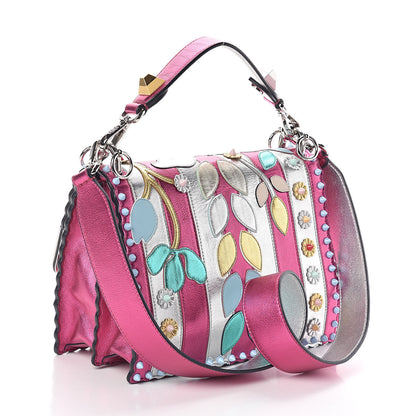 Fendi Metallic Calfskin Wonder Monster Kan I Shoulder Bag Pink Silver 3 of 9