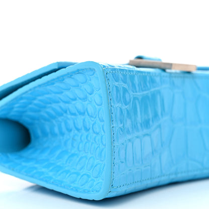 Balenciaga Shiny Calfskin Crocodile Embossed Hourglass Top Handle Bag XS Cyan 10 of 13