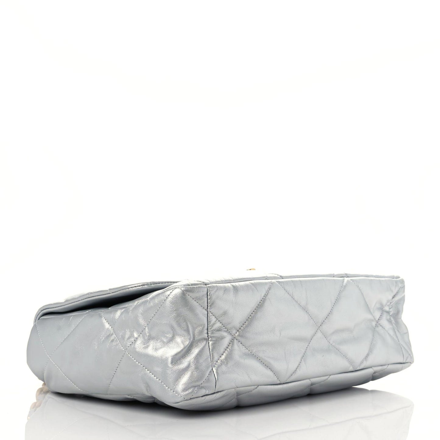 Metallic Goatskin Quilted Maxi Chanel 19 Flap Silver