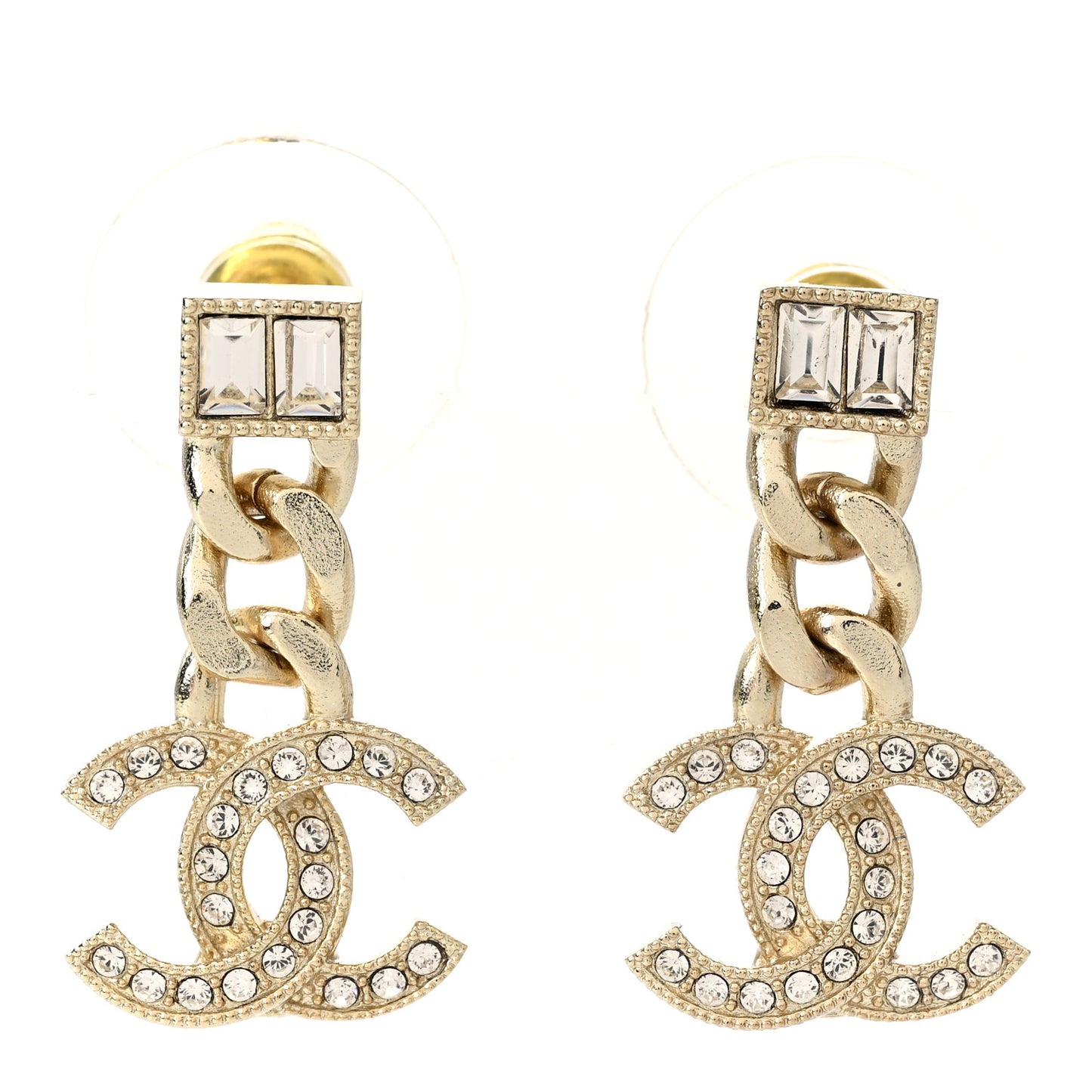 Crystal CC Chain Drop Earrings Gold