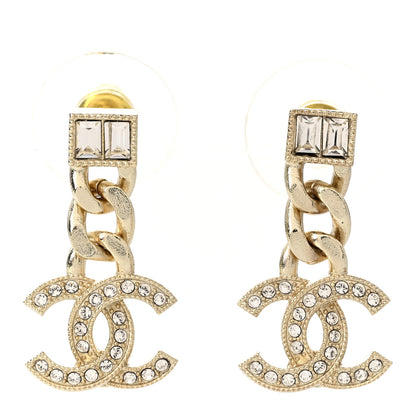 Chanel Crystal CC Chain Drop Earrings Gold 1 of 5