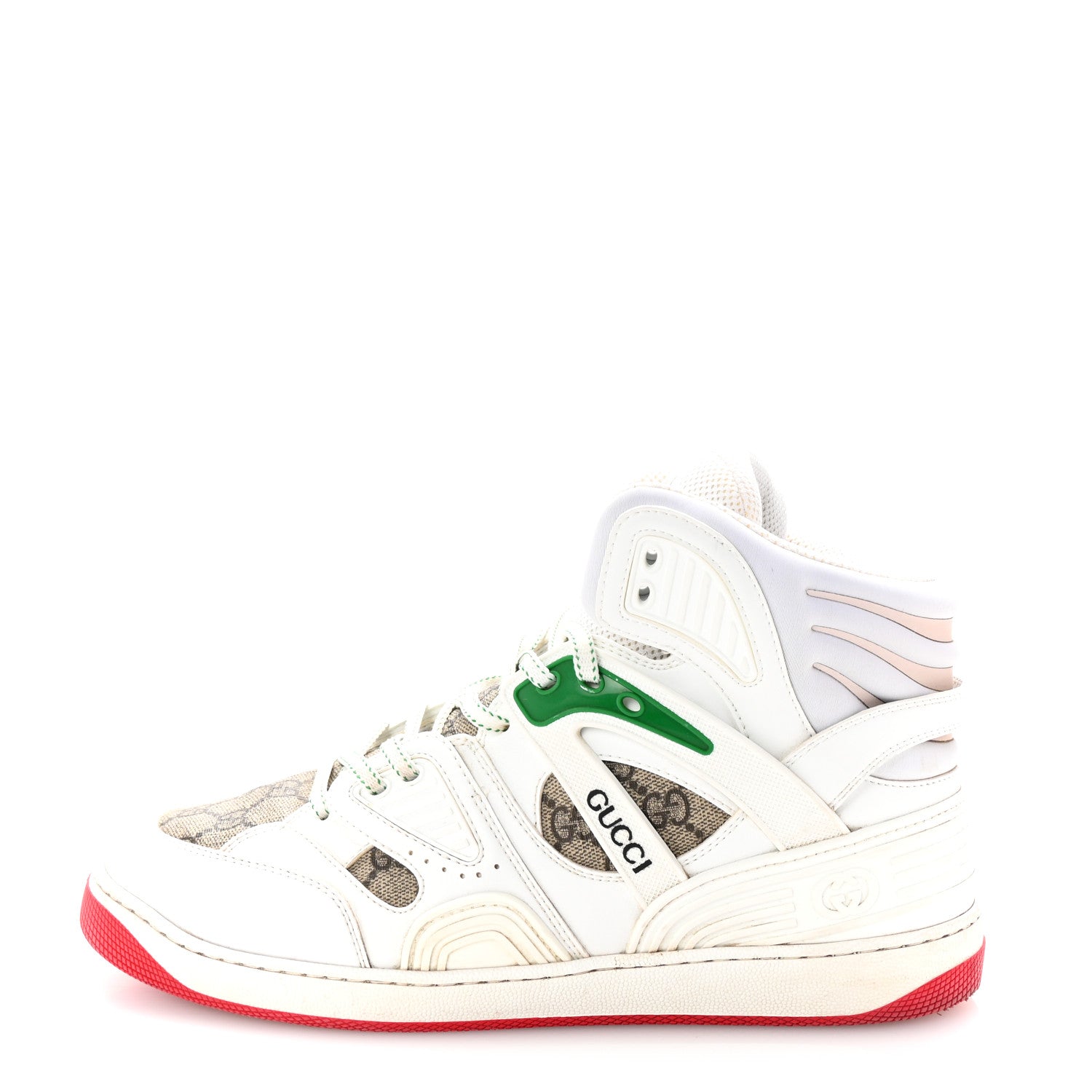 Gucci Demetra GG Supreme Monogram Mens Basket High Top Sneakers 8.5 Great White Beige Ebony 1 of 10