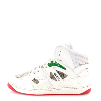 Gucci Demetra GG Supreme Monogram Mens Basket High Top Sneakers 8.5 Great White Beige Ebony 1 of 10