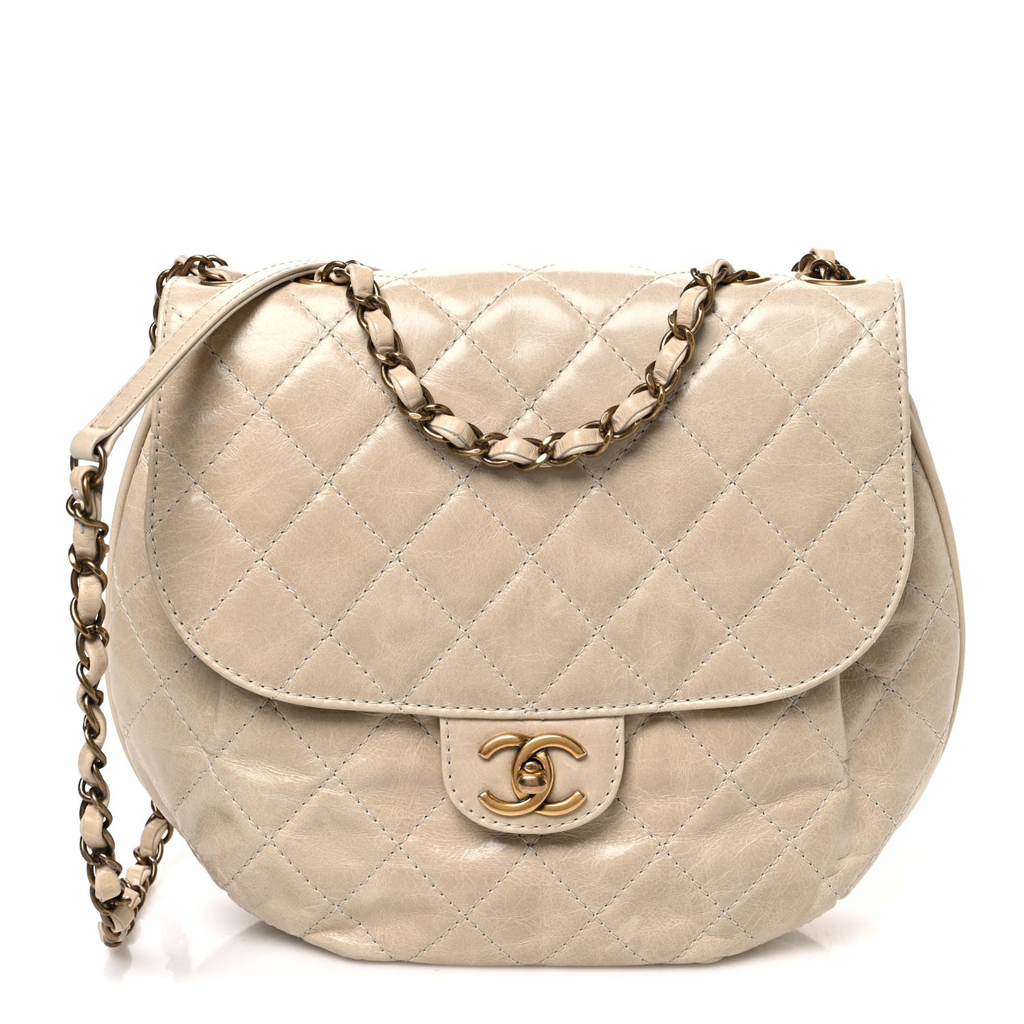 Glazed Calfskin Quilted Medium Bubble CC Flap Beige