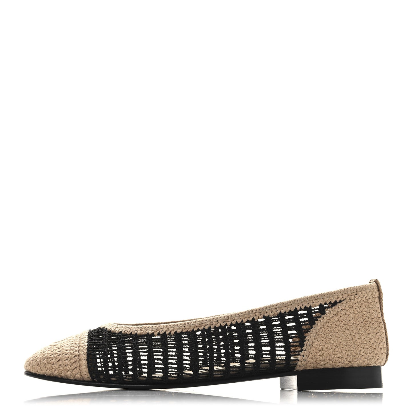 Raffia Cap Toe Ballerina Flats 39 Black Beige