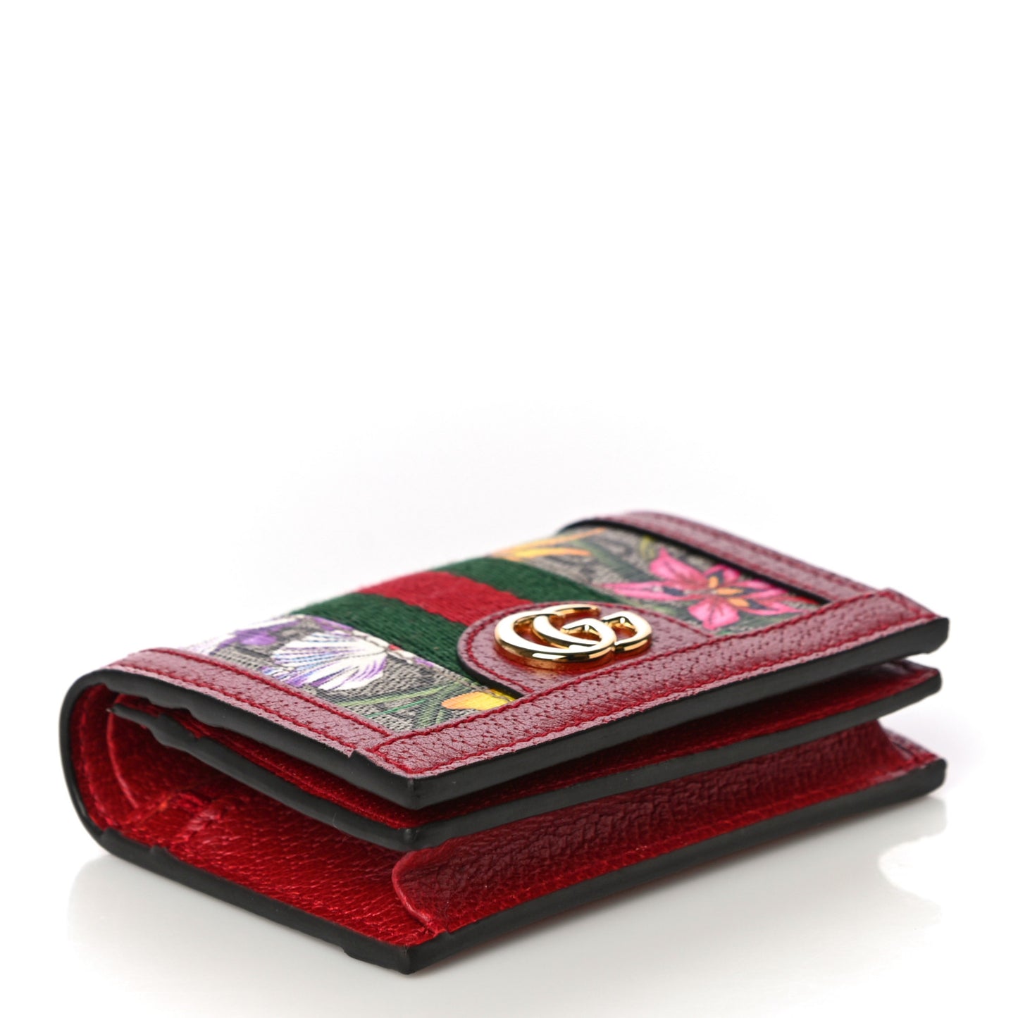 GG Supreme Monogram Flora Web Ophidia Card Case Red