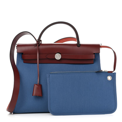 Hermes Vache Hunter Toile Militaire Herbag Zip 31 PM Bleu Agate Rouge H 1 of 12