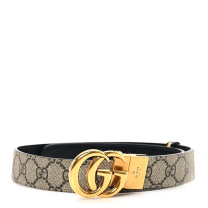 Gucci GG Supreme Monogram Plutone Calfskin Double G Reversible 30mm Belt 75 30 Beige Ebony New Acero 1 of 4