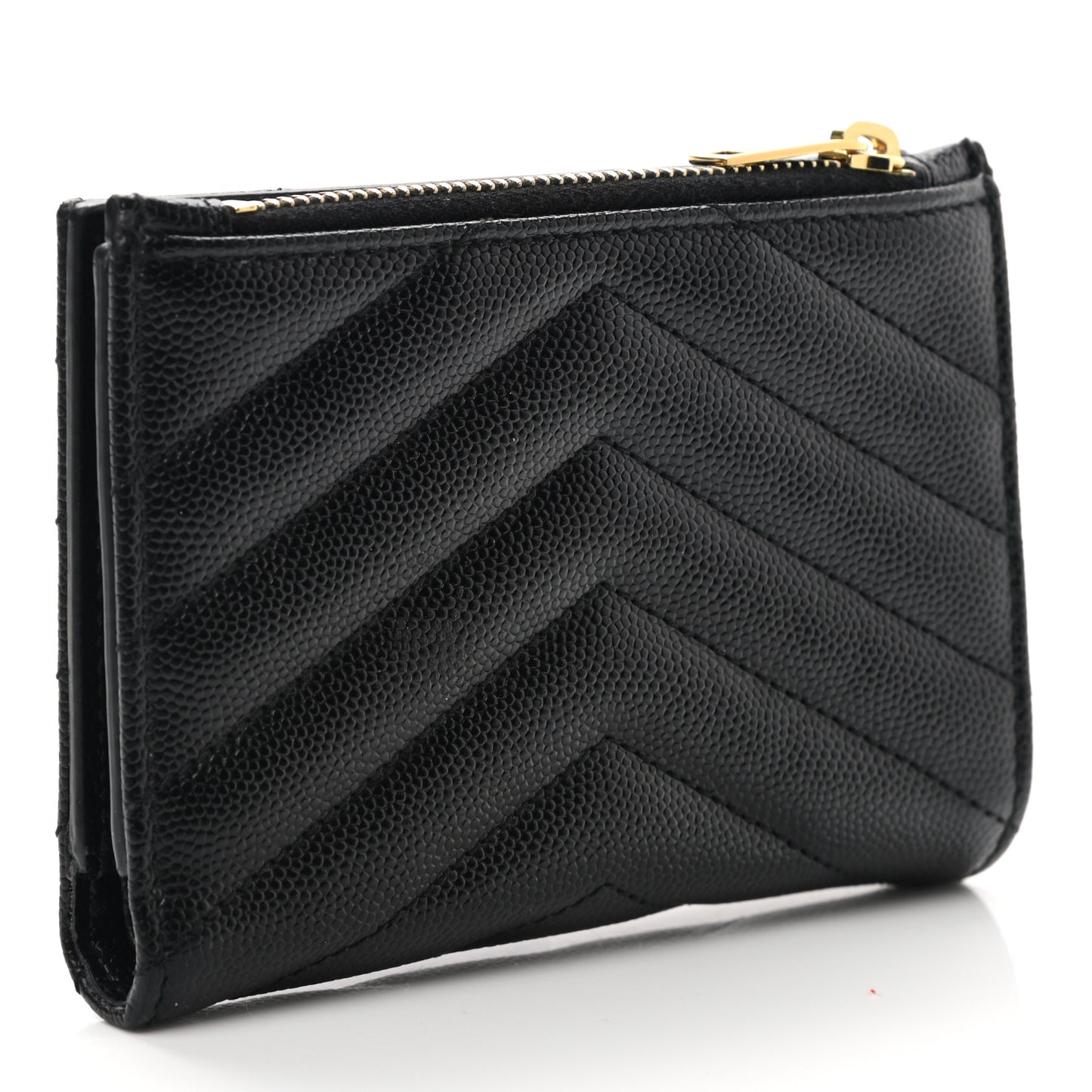Grain De Poudre Matelasse Chevron Monogram Zipped Two-Part Wallet Black
