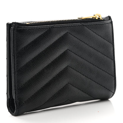 Saint Laurent Grain De Poudre Matelasse Chevron Monogram Zipped Two-Part Wallet Black 3 of 7