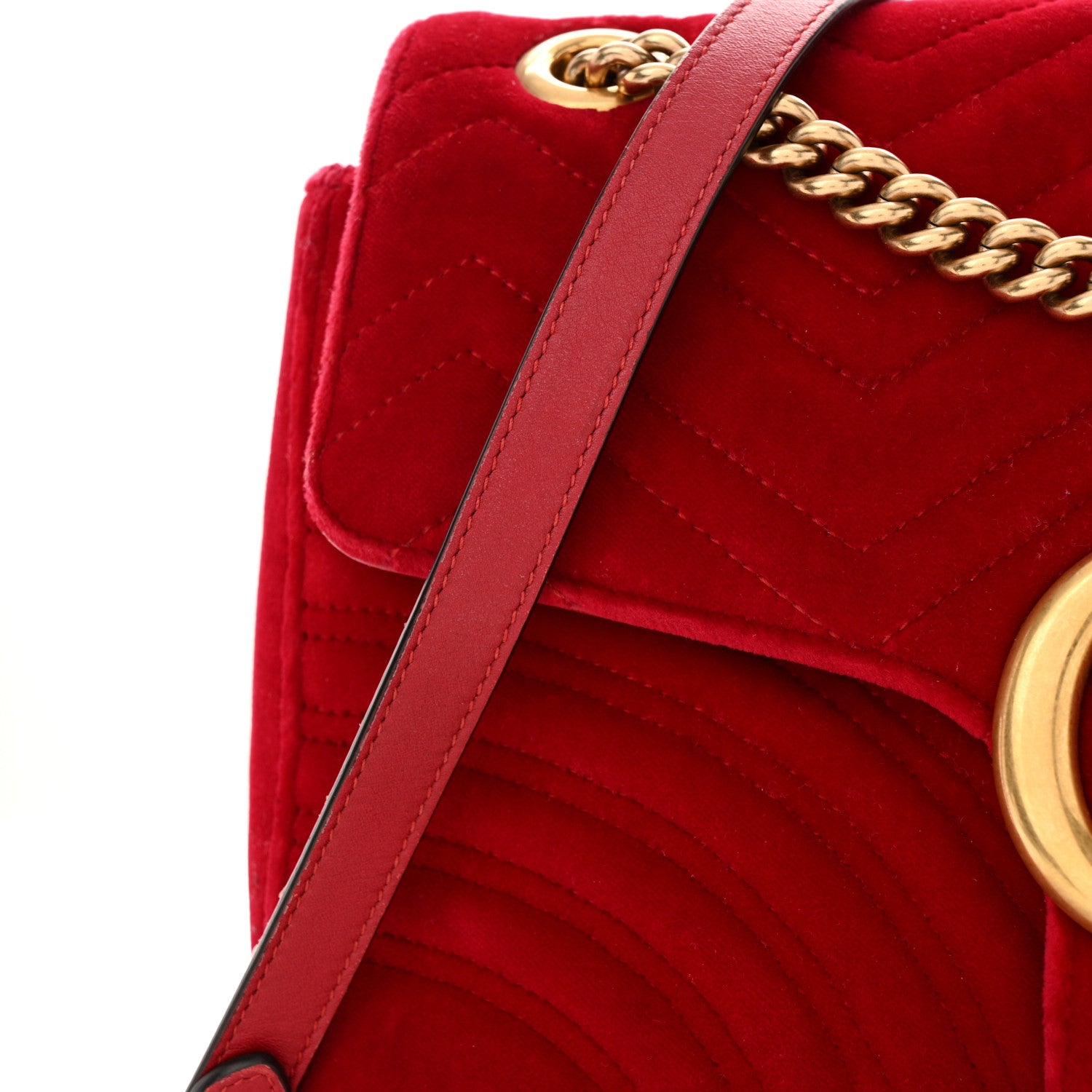 Gucci Velvet Matelasse Medium GG Marmont Shoulder Bag Hibiscus Red 13 of 14