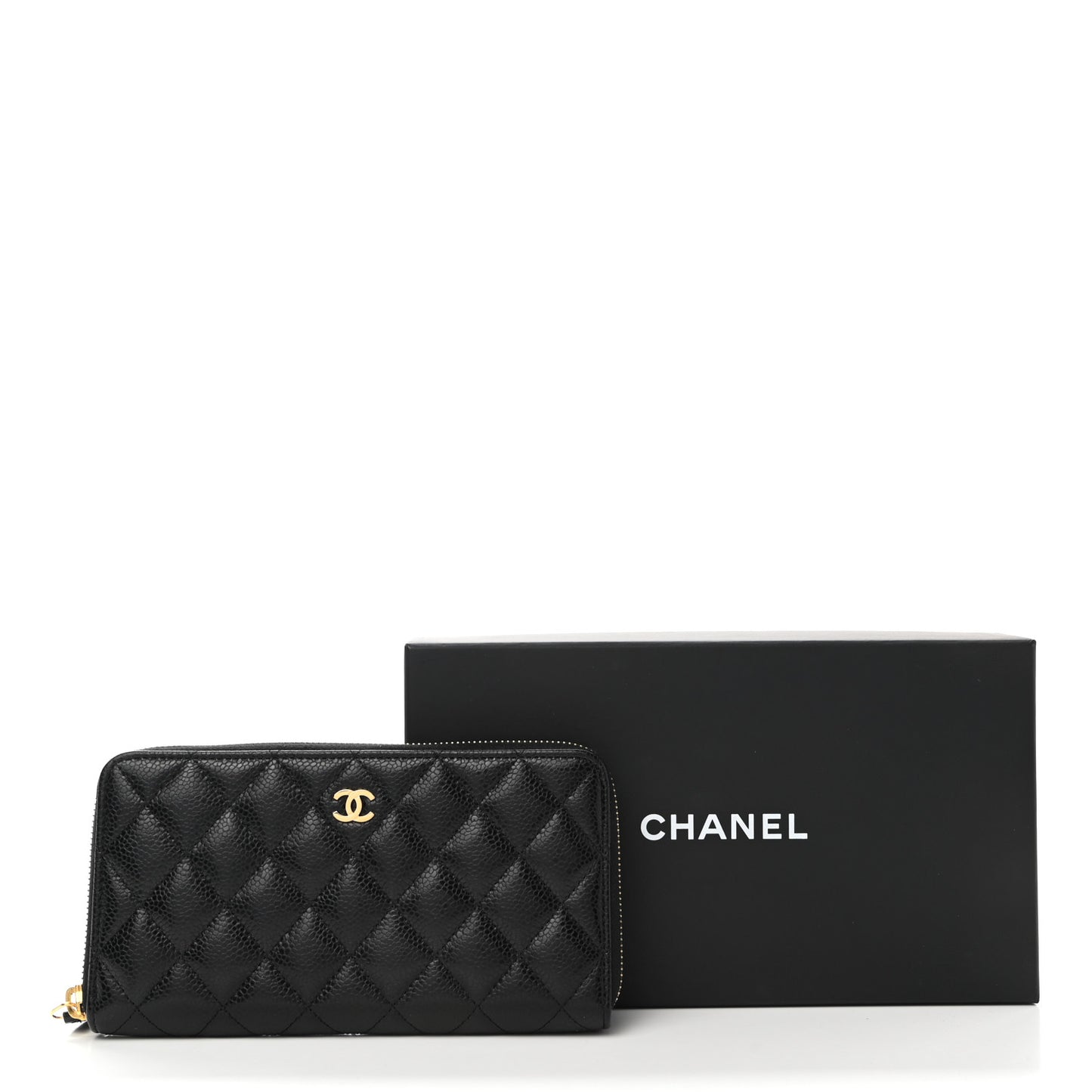 Caviar Quilted Large Gusset Zip Around Wallet Black