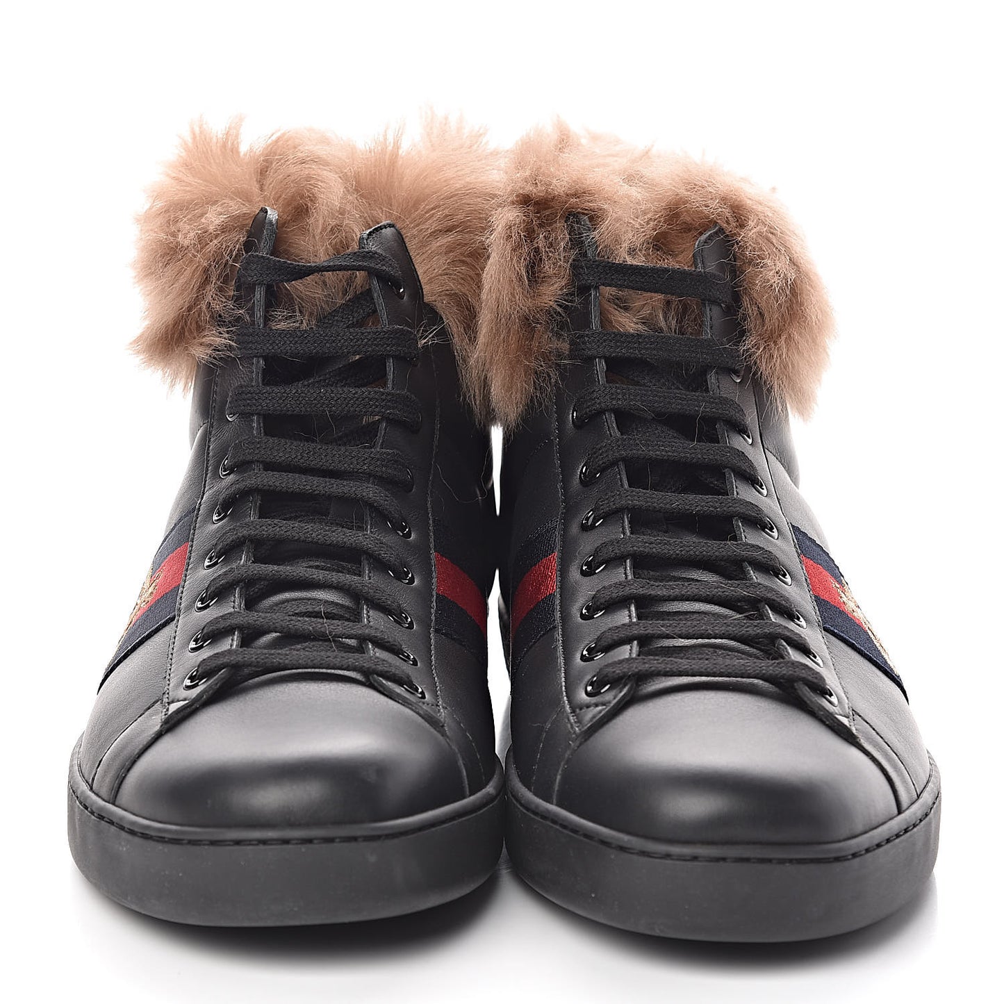Calfskin Wool Web Bee Embroidered Mens Ace High Top Sneakers 13 Black