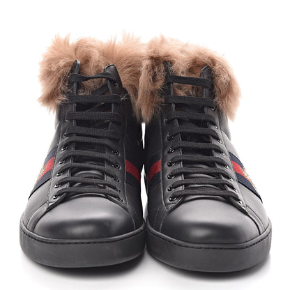 Gucci Calfskin Wool Web Bee Embroidered Mens Ace High Top Sneakers 13 Black 2 of 11