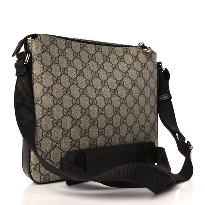 Gucci GG Supreme Monogram Selleria Calfskin Small Flat Messenger Bag Beige Ebony Cocoa Marrone Scuro 3 of 9