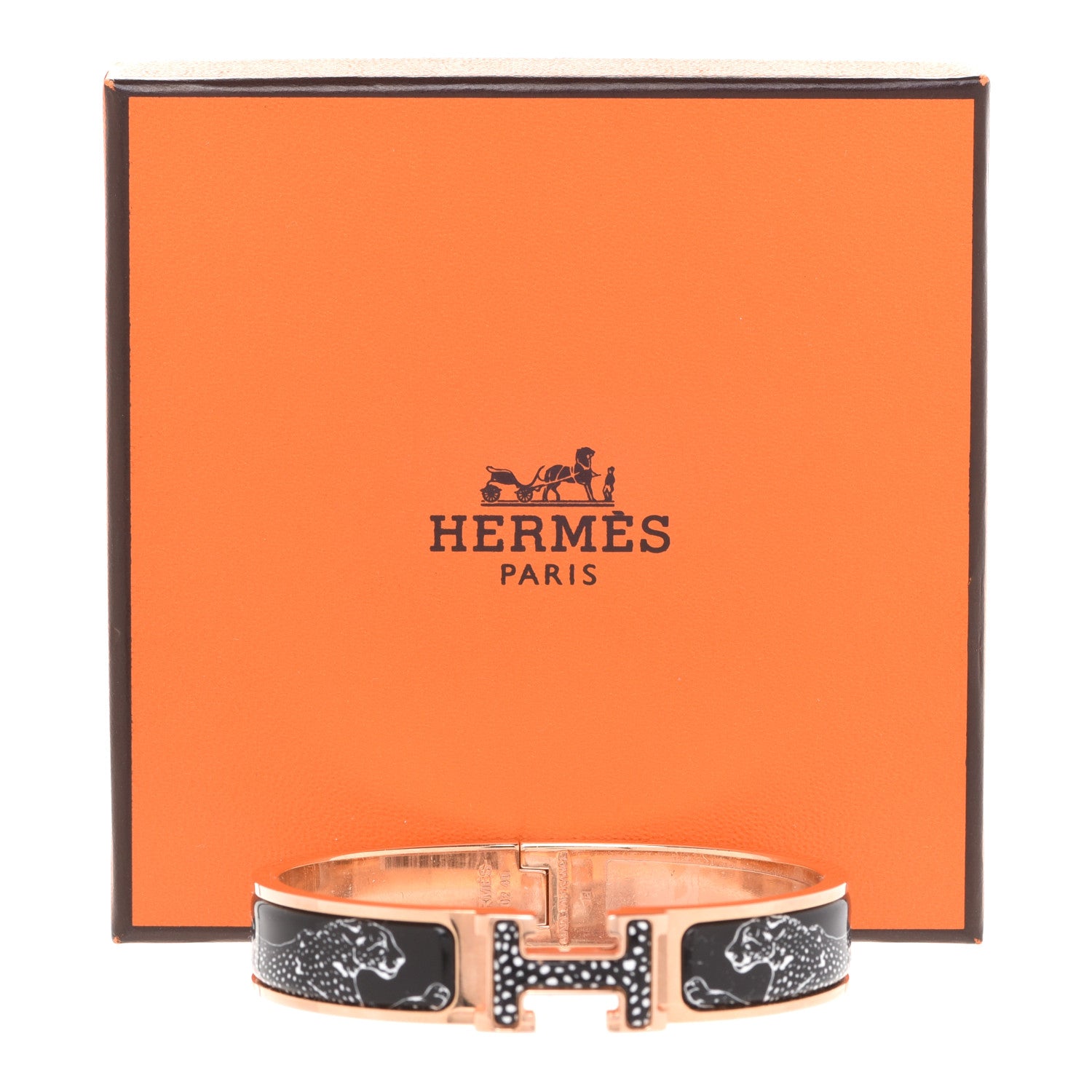 Hermes Enamel Narrow Print Guepards Clic Clac H Bracelet PM Positif Negatif 6 of 6