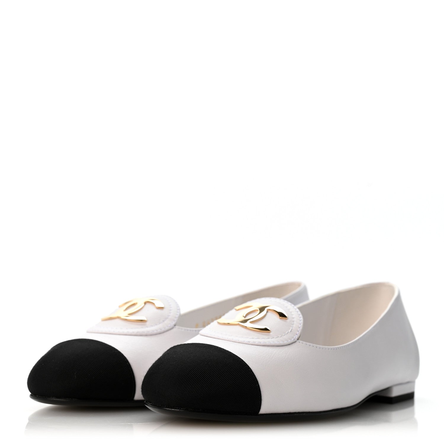 Chanel Calfskin Grosgrain Cap Toe CC Moccasin Loafers 37 White Black 4 of 10