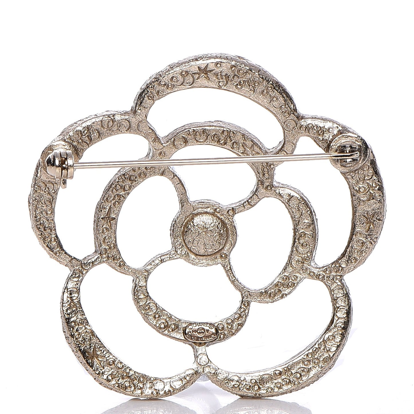 Pearl Crystal CC Camellia Brooch Light Gold
