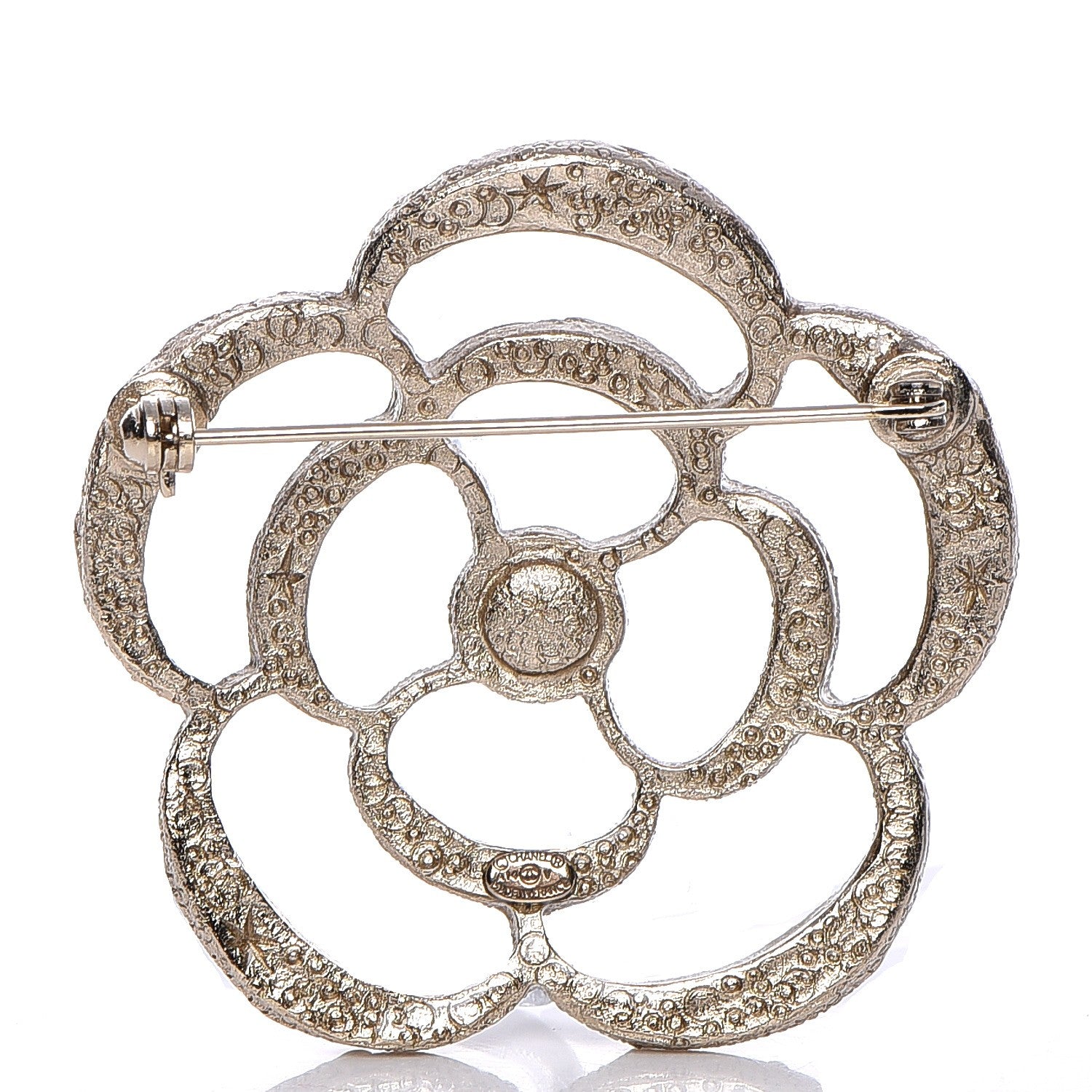 Chanel Pearl Crystal CC Camellia Brooch Light Gold 5 of 6
