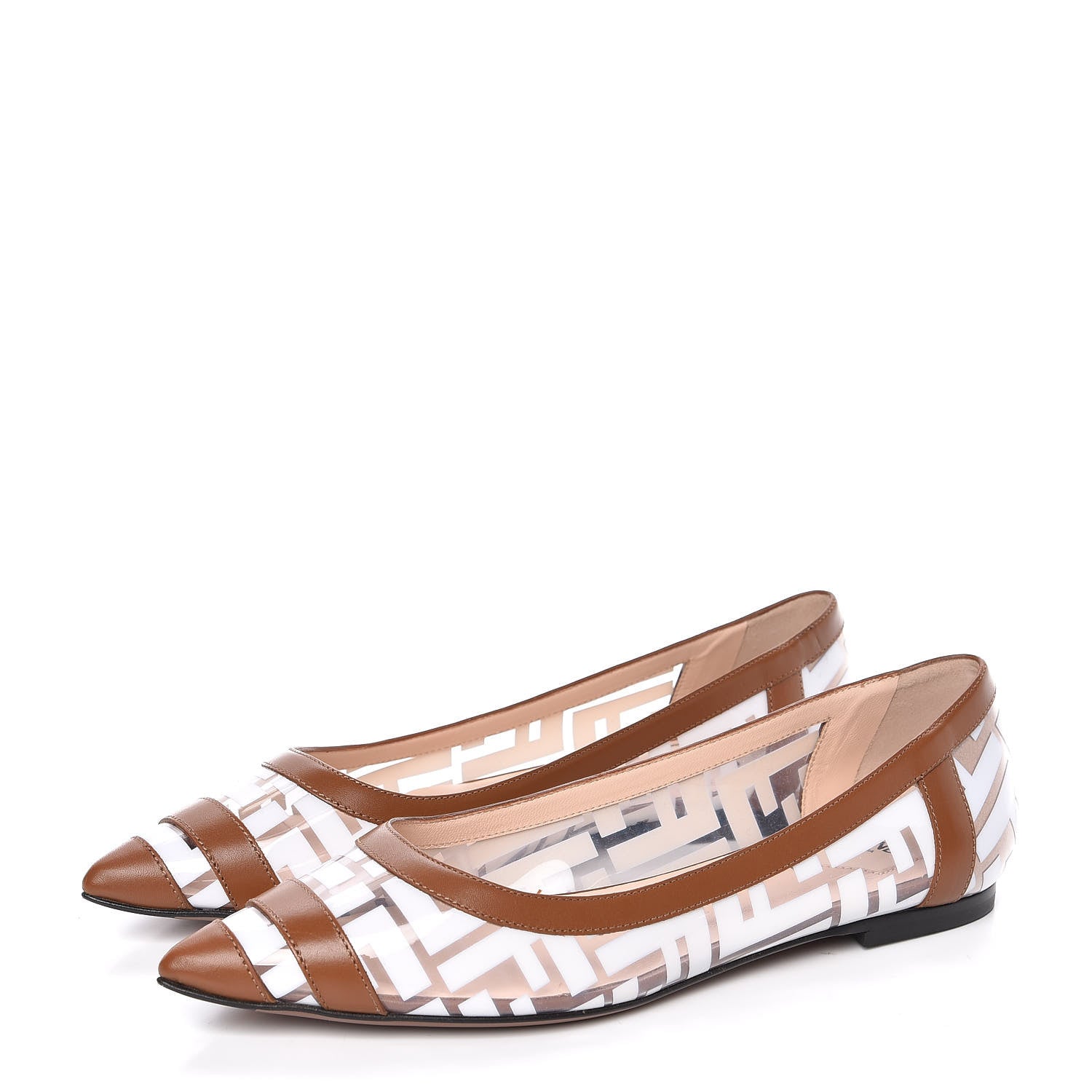 Fendi PVC Calfskin FF Colibri Ballerina Flats 37 White Cuoio 3 of 8