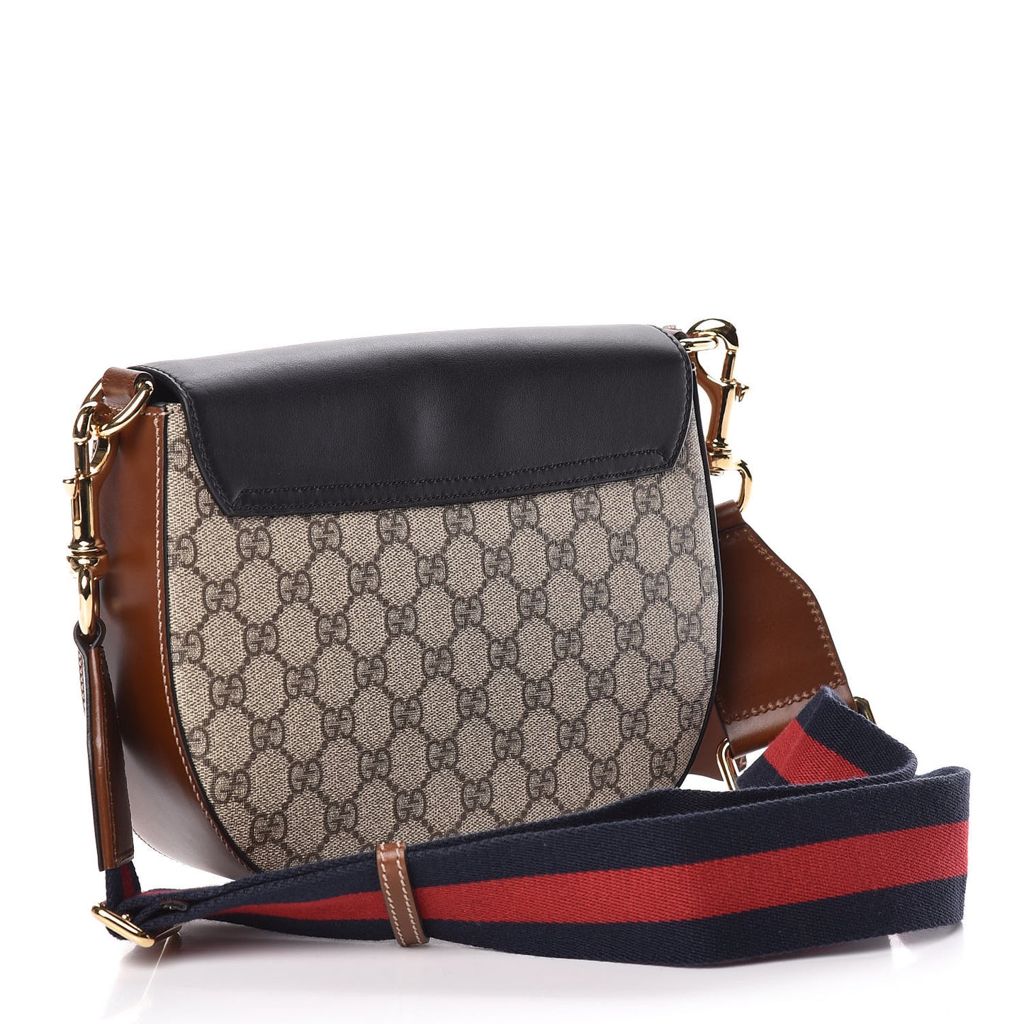 GG Supreme Monogram Web Medium Padlock Messenger Shoulder Bag Black