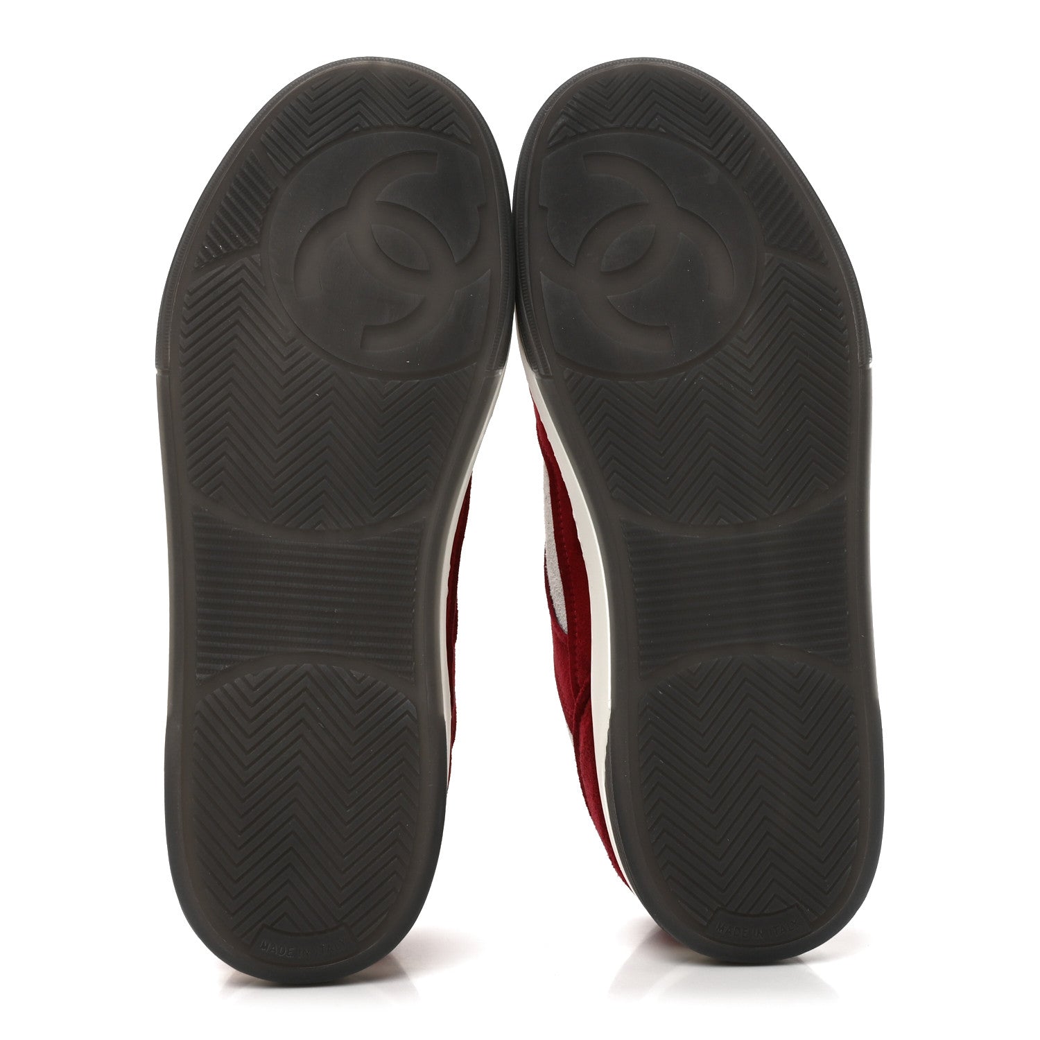 Chanel Suede Kidskin Womens CC Sneakers 38.5 Burgundy White 6 of 9