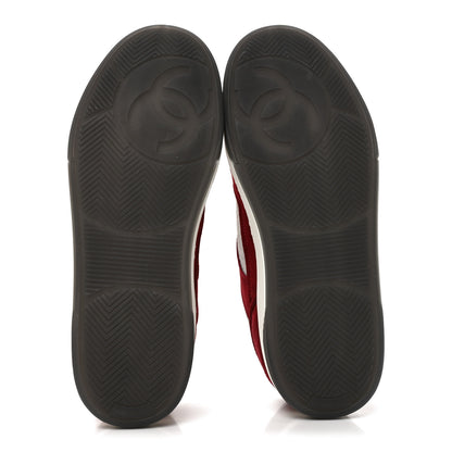 Chanel Suede Kidskin Womens CC Sneakers 38.5 Burgundy White 6 of 9