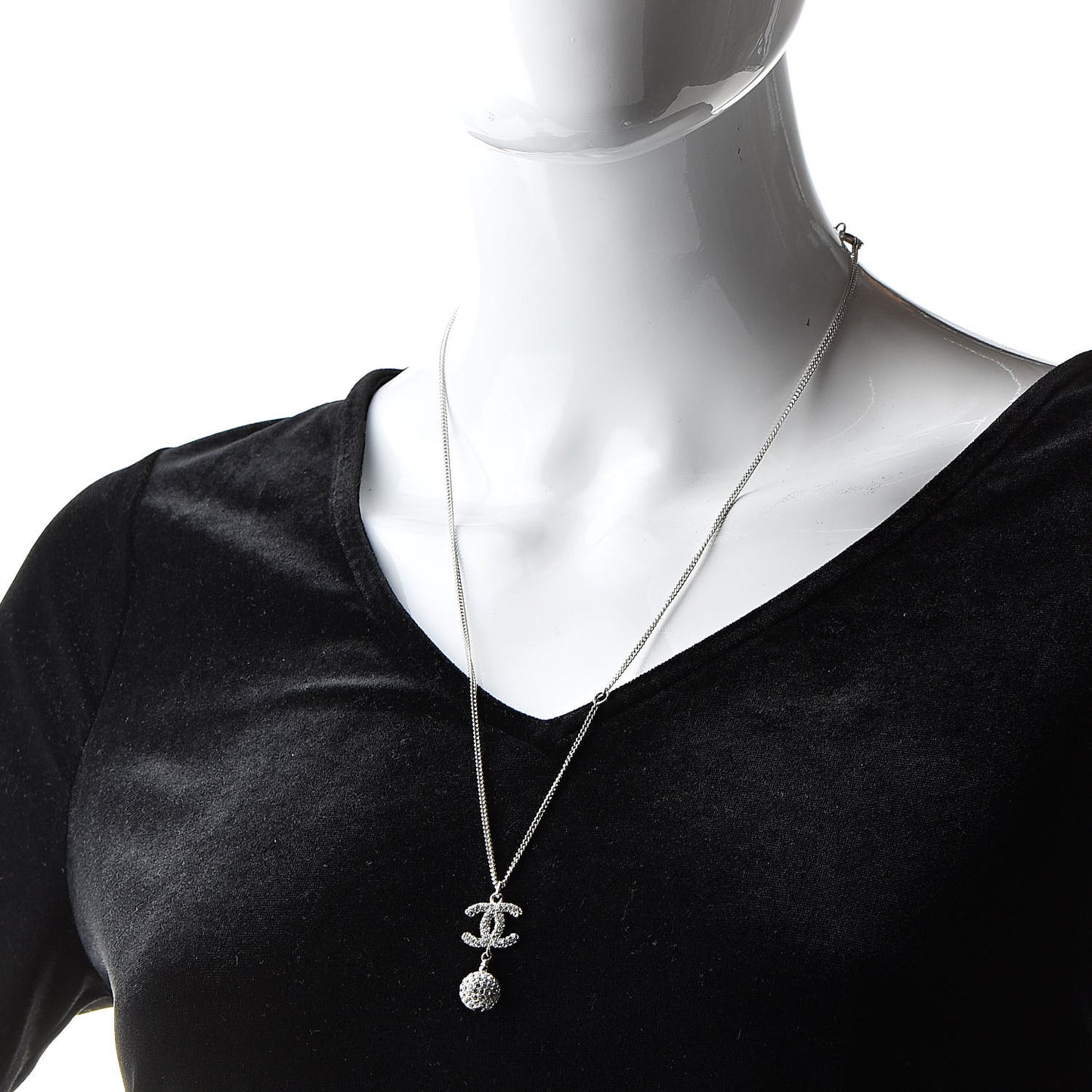 Crystal CC Ball Pendant Necklace Silver