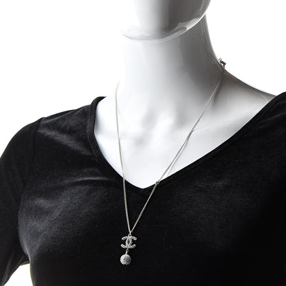 Chanel Crystal CC Ball Pendant Necklace Silver 2 of 6