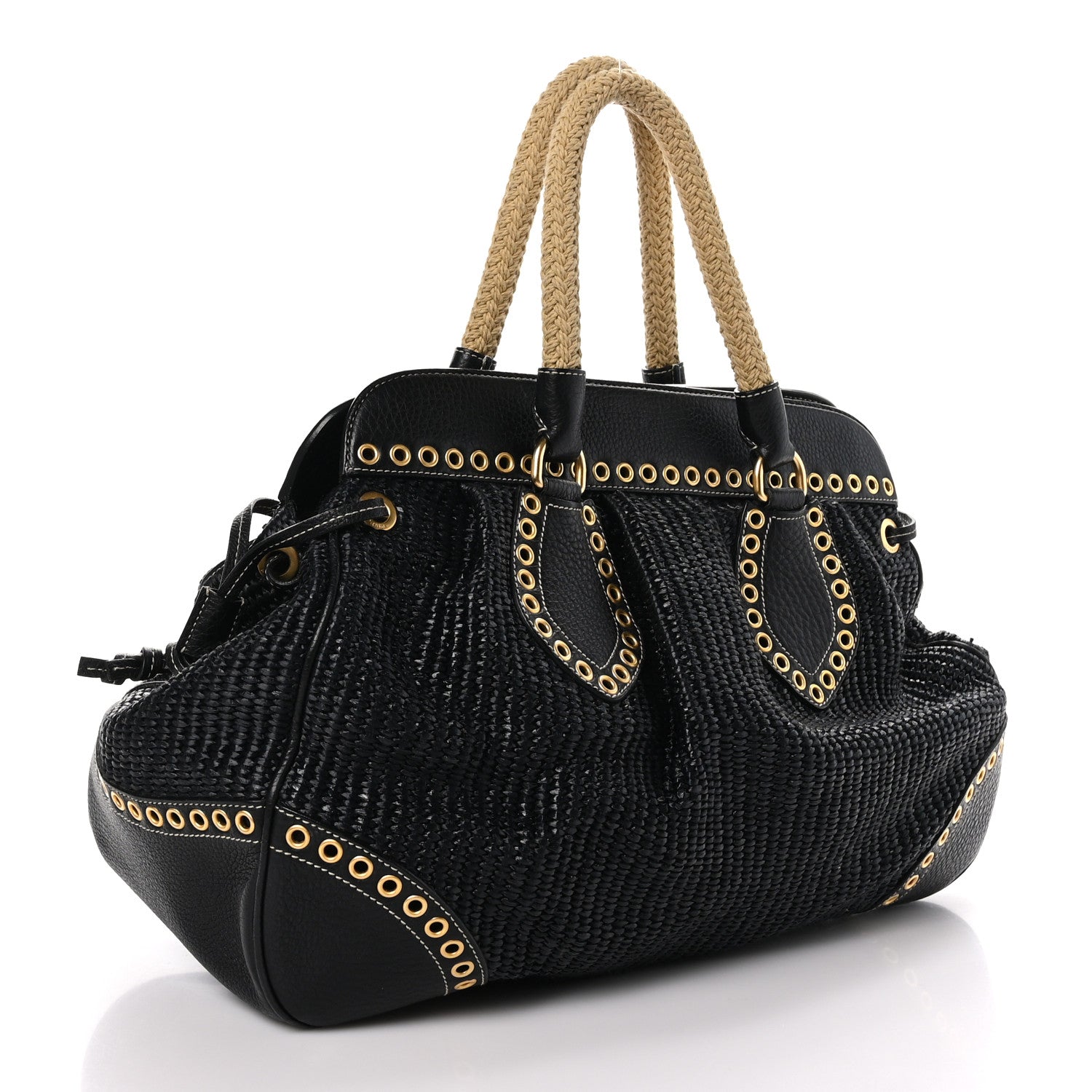Prada Paglia Vitello Daino Frame Satchel Black 3 of 10