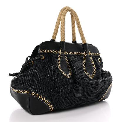 Prada Paglia Vitello Daino Frame Satchel Black 3 of 10