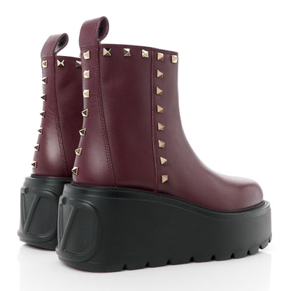 Valentino Garavani Calfskin Rockstud VLOGO Uniqueform Chelsea 55/85mm Flatform Ankle Boots 37 Rubin Black 4 of 10