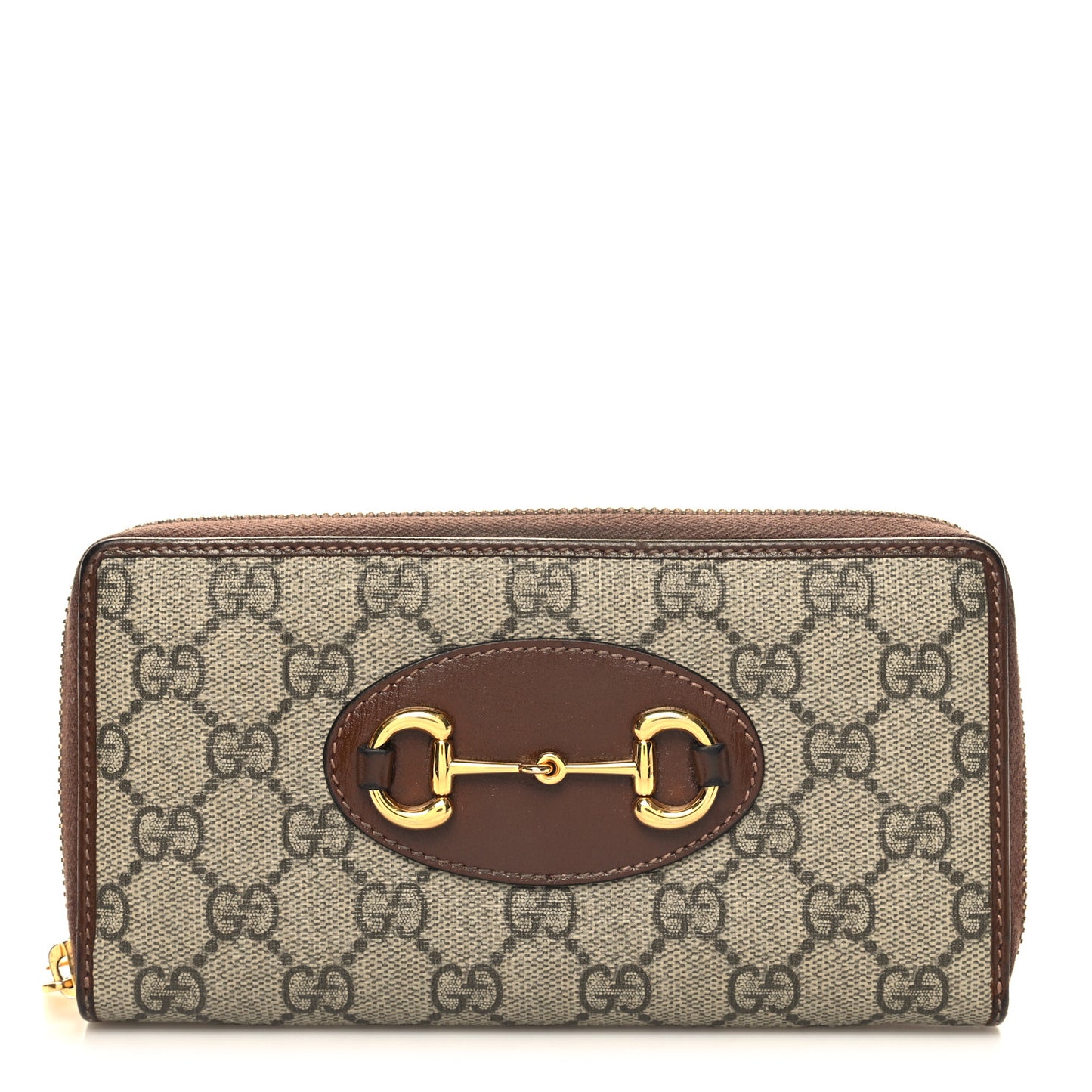 GG Supreme Monogram Azalea Calfskin Horsebit 1955 Zip Around Wallet Beige Ebony Brown Sugar