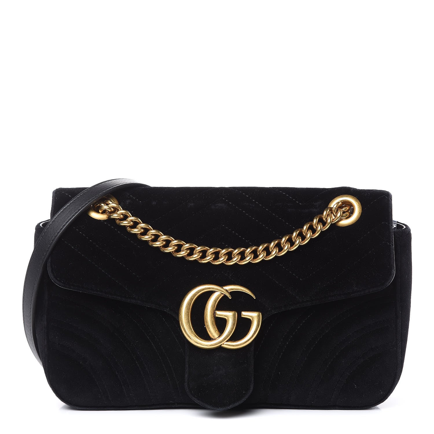 Gucci Velvet Matelasse Small GG Marmont Shoulder Bag Black 1 of 13