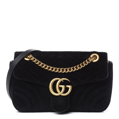 Gucci Velvet Matelasse Small GG Marmont Shoulder Bag Black 1 of 13