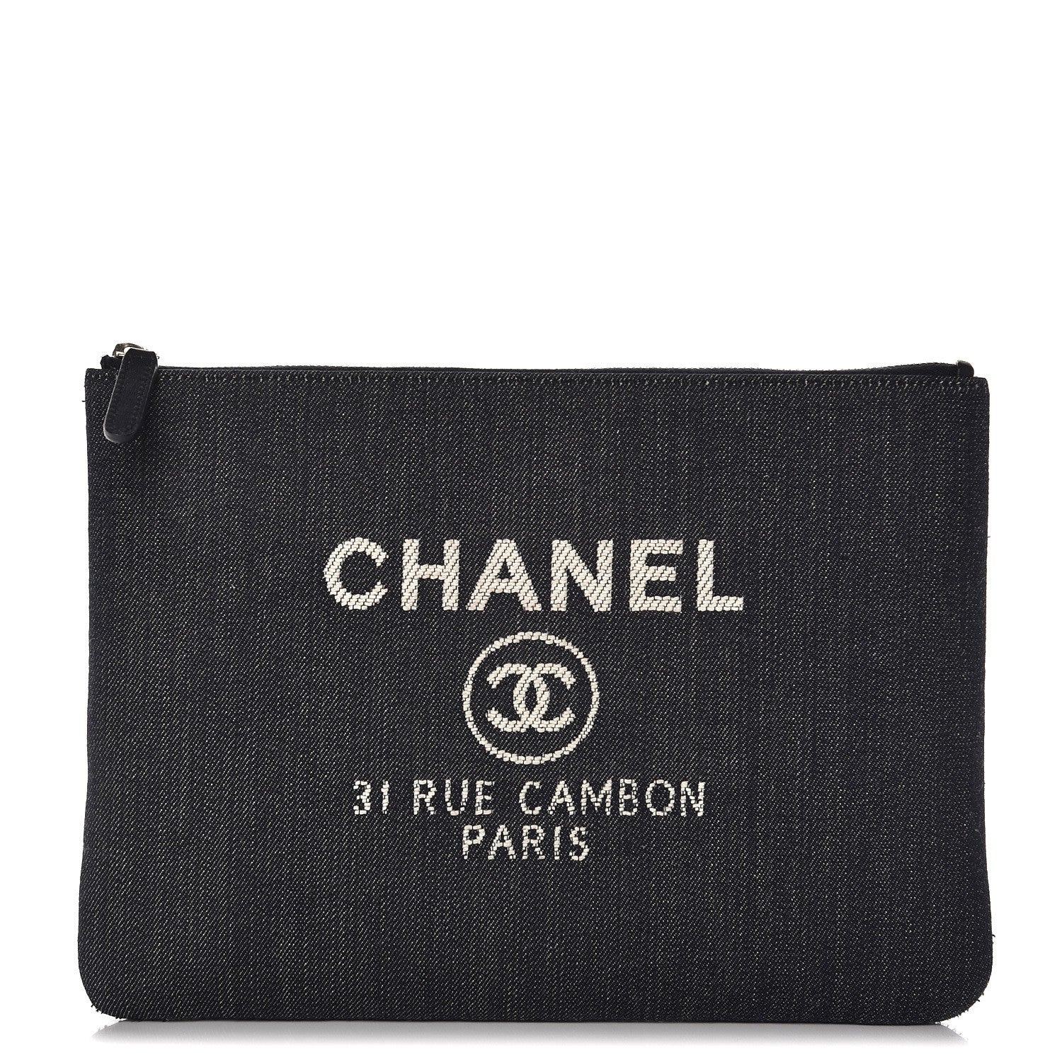 Chanel Denim Large Deauville Pouch Dark Blue 1 of 7