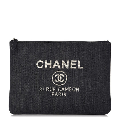 Chanel Denim Large Deauville Pouch Dark Blue 1 of 7