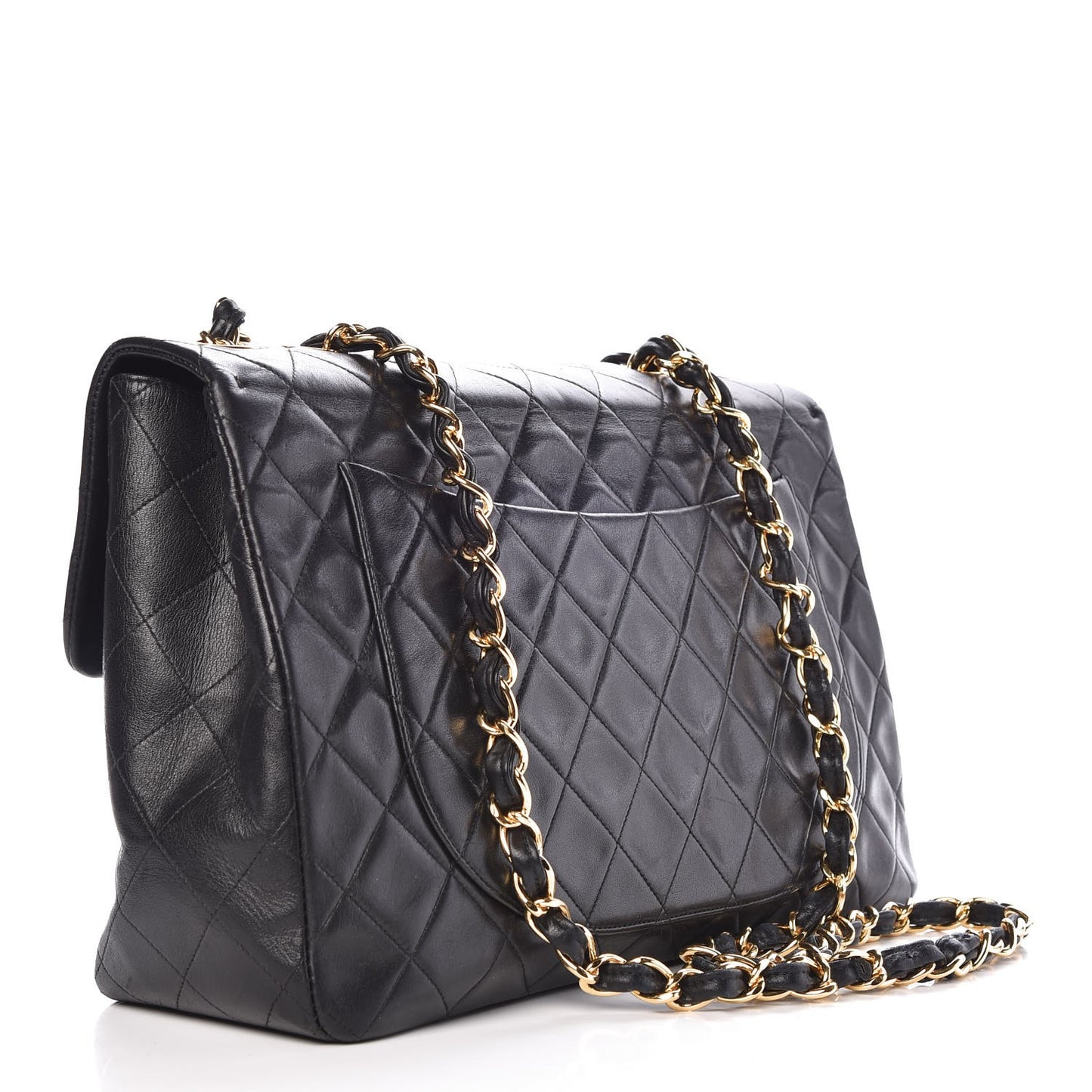 Lambskin Quilted XL Jumbo Single Flap Black