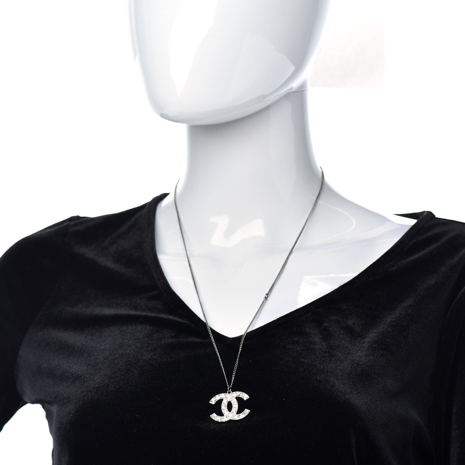 Chanel Baguette Crystal CC Necklace Silver 2 of 5