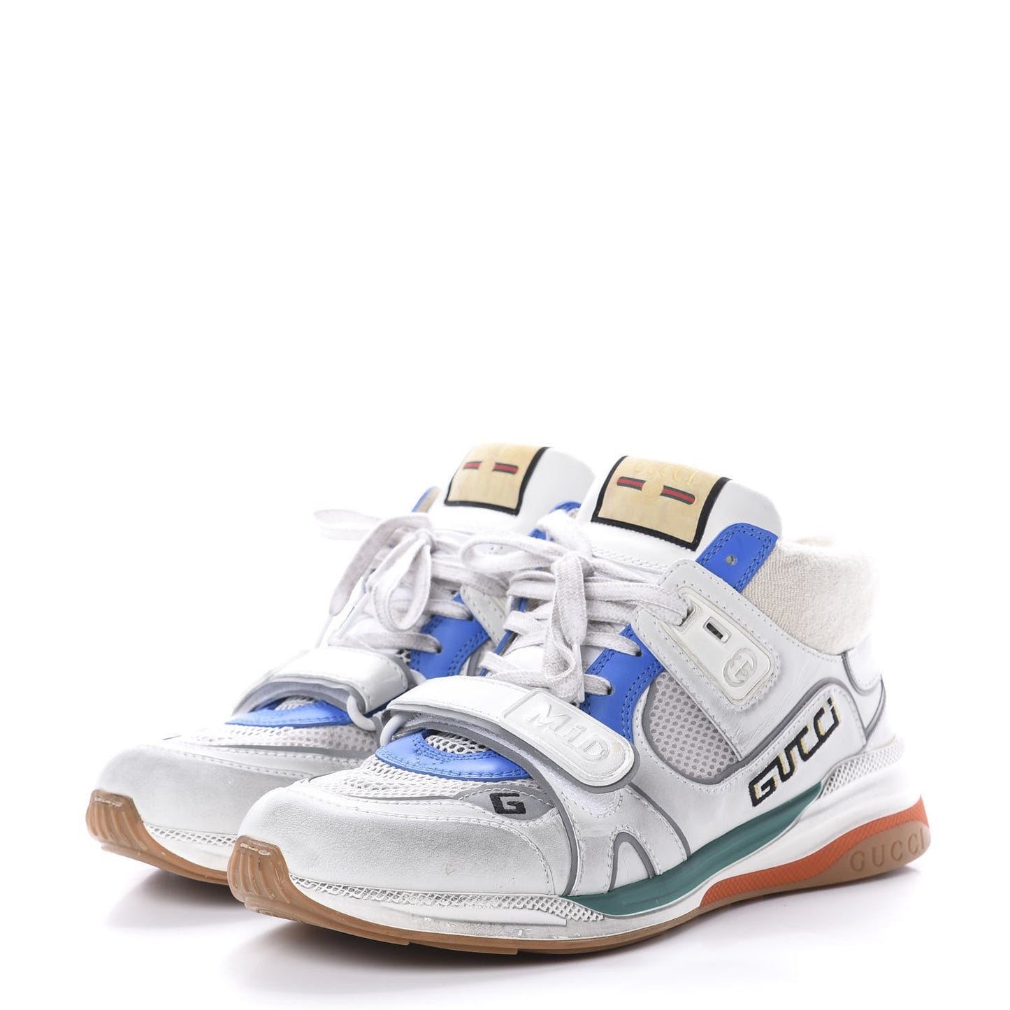 Suede Calfskin Mesh Mens Ultrapace Mid Top Sneakers 7 Silver Blue White