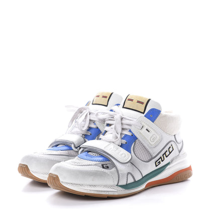 Gucci Suede Calfskin Mesh Mens Ultrapace Mid Top Sneakers 7 Silver Blue White 3 of 7