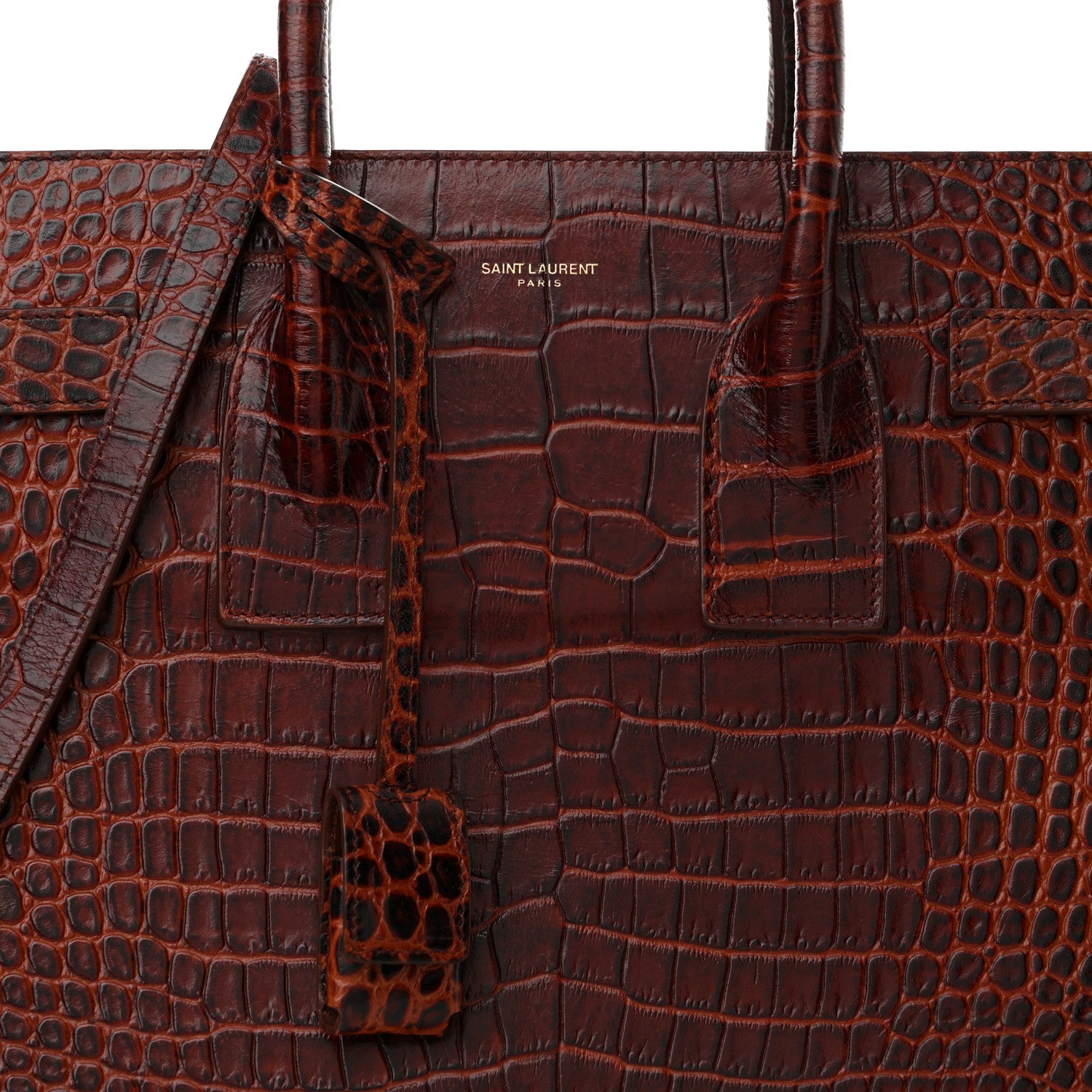 Saint Laurent Calfskin Crocodile Embossed Small Sac De Jour Dark Blood 8 of 13