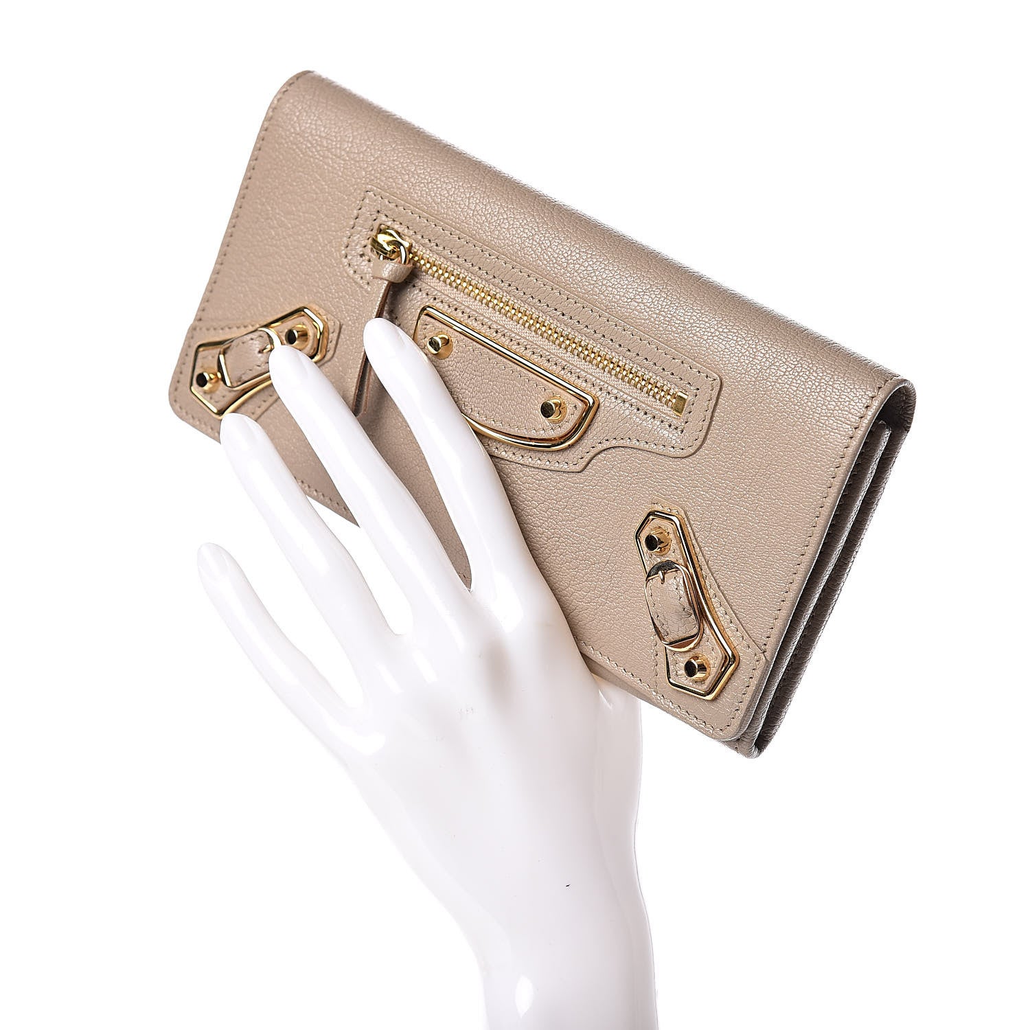 Balenciaga Chevre Gold Metallic Edge Hardware Money Wallet Gris Taupe 2 of 6