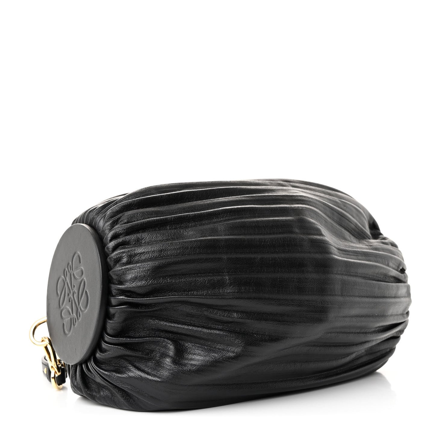 Lambskin Pleated Bracelet Pouch Shoulder Bag Black