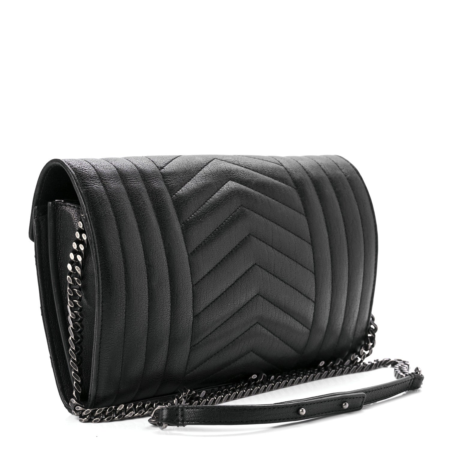 Saint Laurent Sheepskin Tri-Quilt Monogram Envelope Chain Wallet Black 3 of 8