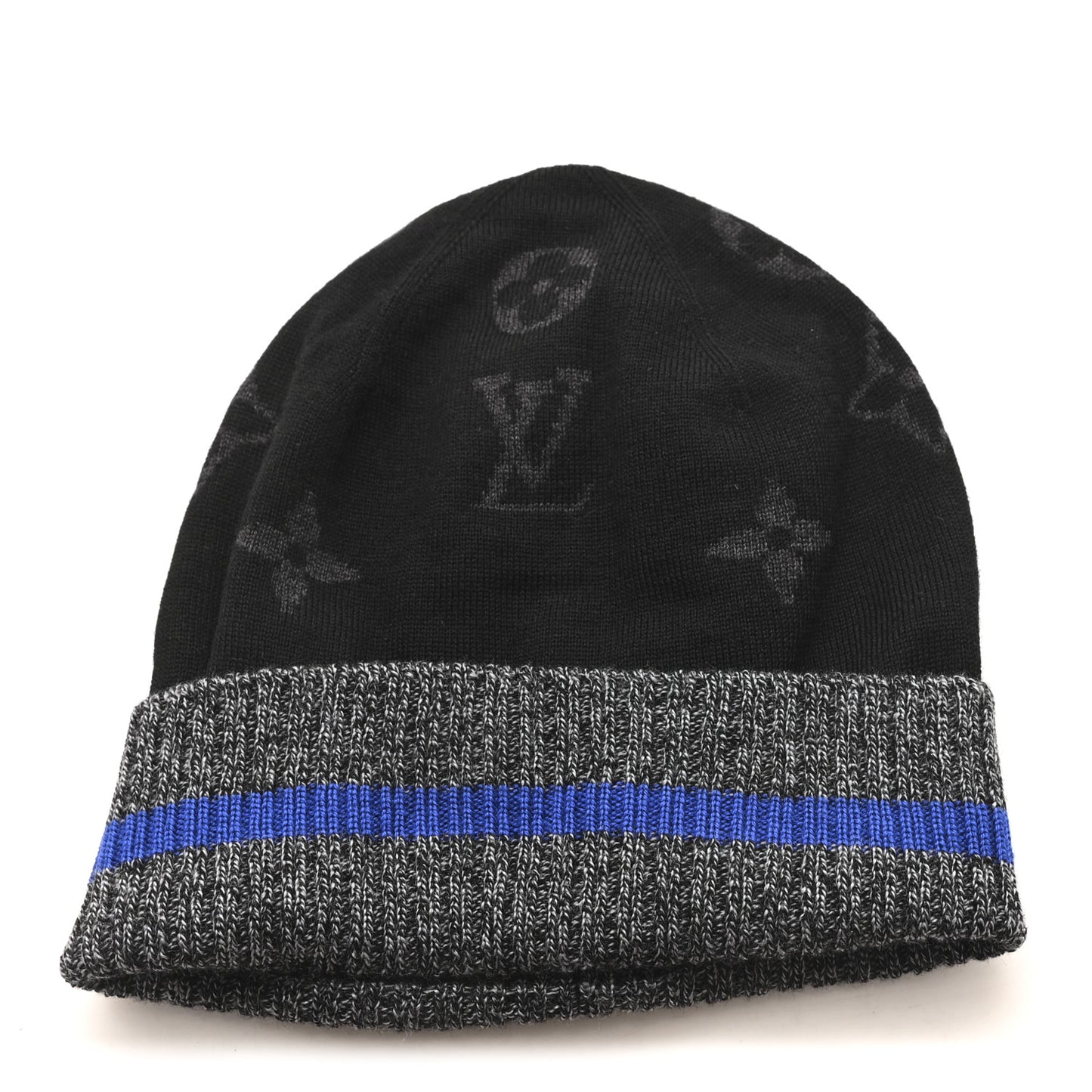 Wool Bonnet Monogram Color Block Beanie Hat Black