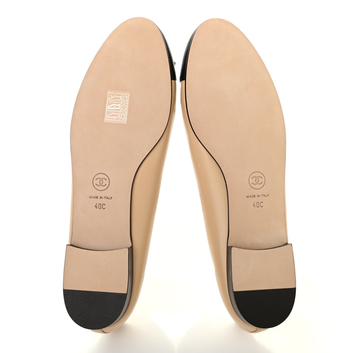 Lambskin Cap Toe CC Ballerina Flats 40 Beige Black