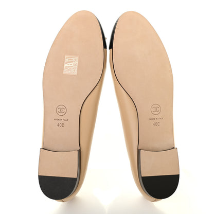 Chanel Lambskin Cap Toe CC Ballerina Flats 40 Beige Black 5 of 9